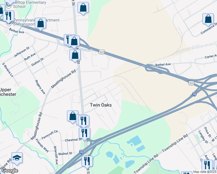 map of restaurants, bars, coffee shops, grocery stores, and more near 2701 Williams Street in Aston