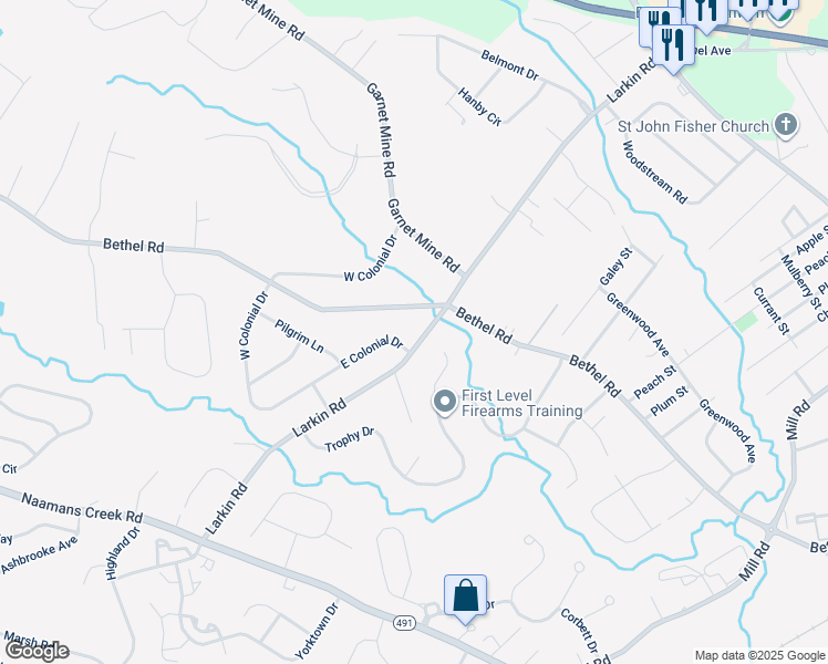 map of restaurants, bars, coffee shops, grocery stores, and more near 2240 Larkin Road in Boothwyn