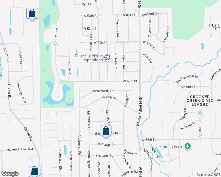 map of restaurants, bars, coffee shops, grocery stores, and more near 3255 West 48th Street in Indianapolis