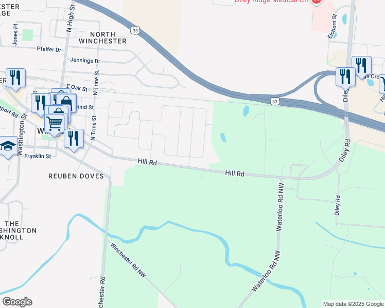 map of restaurants, bars, coffee shops, grocery stores, and more near 7202 Duke Drive in Canal Winchester