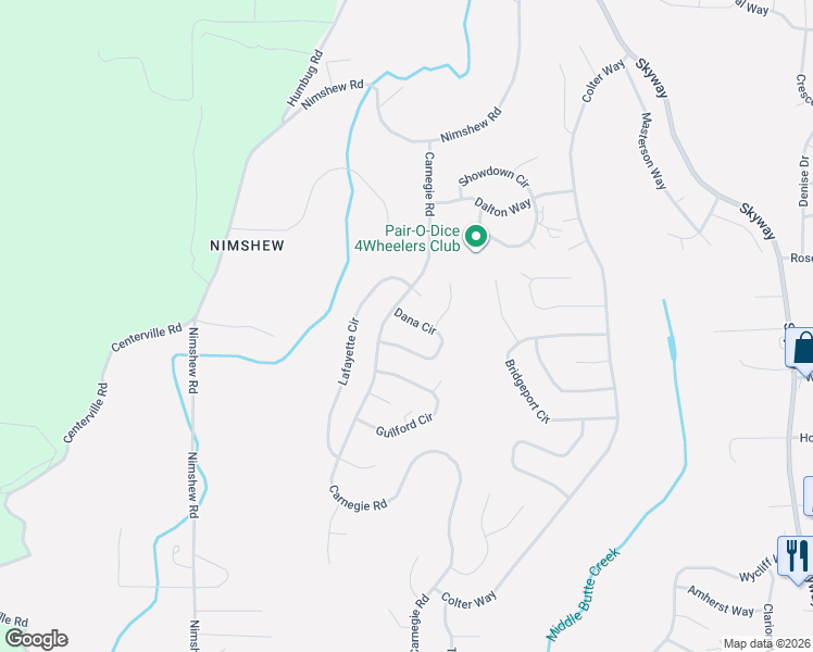 map of restaurants, bars, coffee shops, grocery stores, and more near 6127 Dana Circle in Magalia