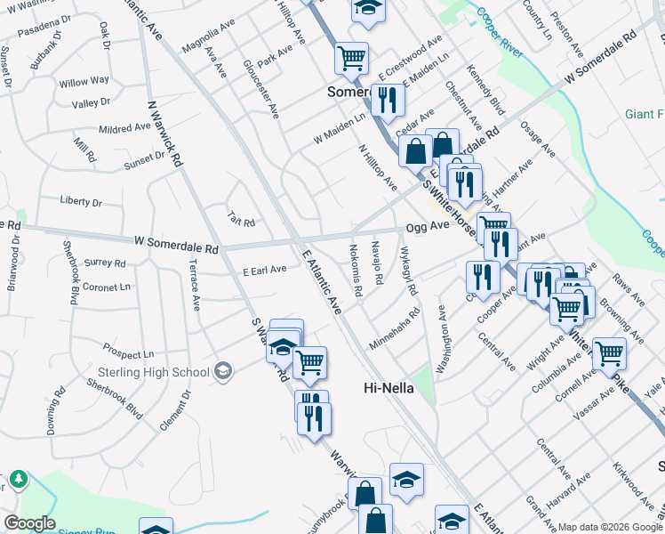 map of restaurants, bars, coffee shops, grocery stores, and more near 31 Minnetonka Road in Somerdale