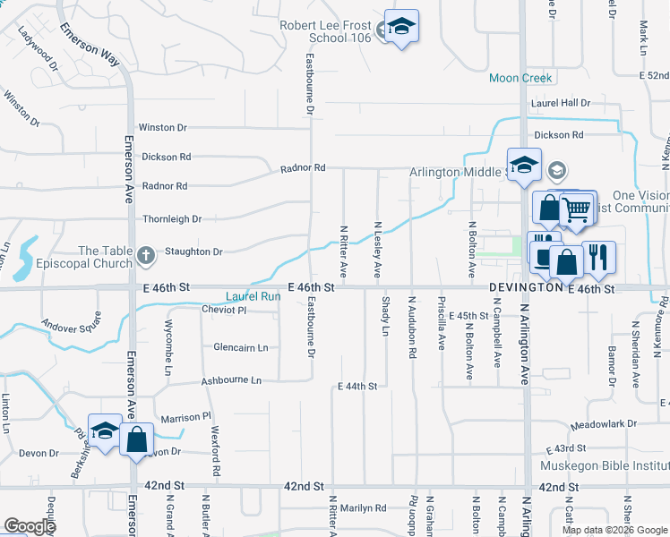 map of restaurants, bars, coffee shops, grocery stores, and more near 4630 North Ritter Avenue in Indianapolis
