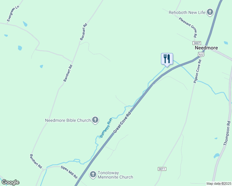 map of restaurants, bars, coffee shops, grocery stores, and more near 7191 Great Cove Road in Needmore