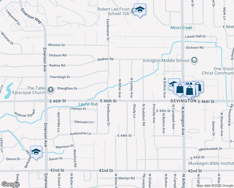 map of restaurants, bars, coffee shops, grocery stores, and more near 4630 North Ritter Avenue in Indianapolis
