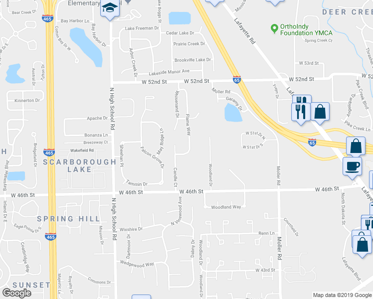 map of restaurants, bars, coffee shops, grocery stores, and more near 4815 Candle Court in Indianapolis