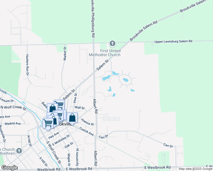 map of restaurants, bars, coffee shops, grocery stores, and more near 1 Country Lane in Brookville