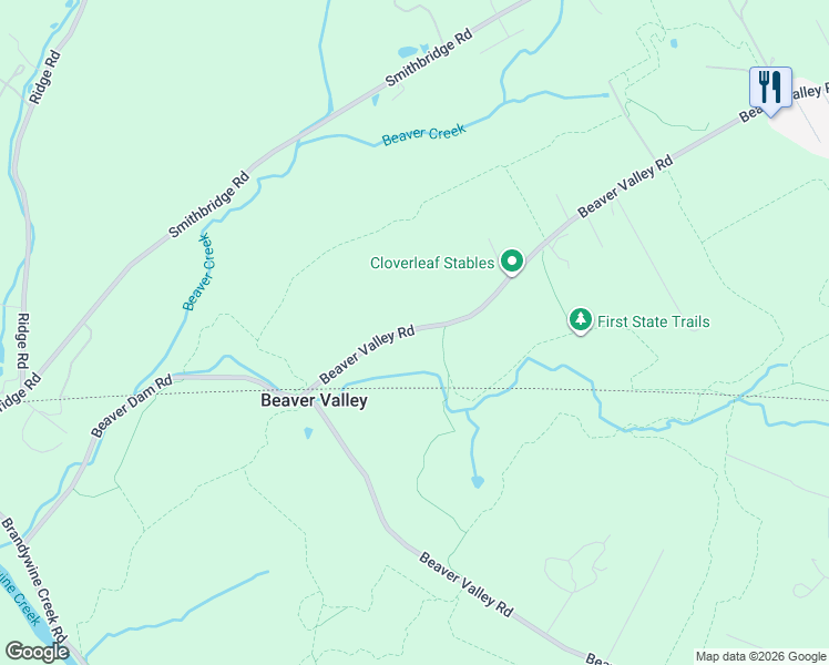 map of restaurants, bars, coffee shops, grocery stores, and more near 138 Beaver Valley Road in Chadds Ford