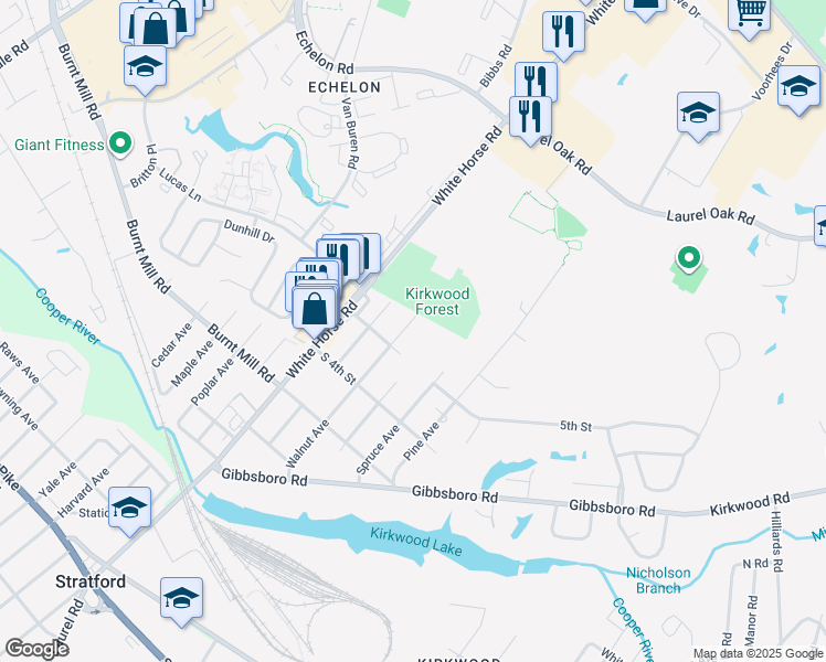 map of restaurants, bars, coffee shops, grocery stores, and more near 1512 Walnut Avenue in Voorhees Township