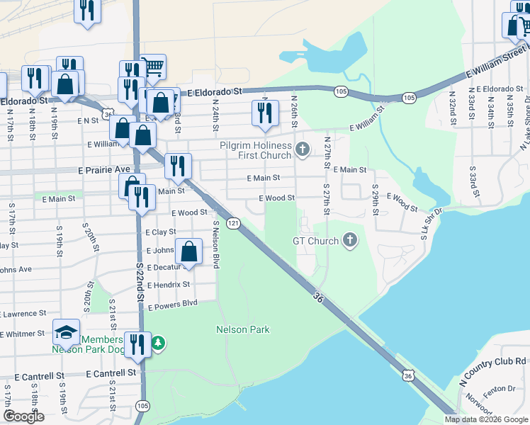 map of restaurants, bars, coffee shops, grocery stores, and more near 252 South 25th Street in Decatur