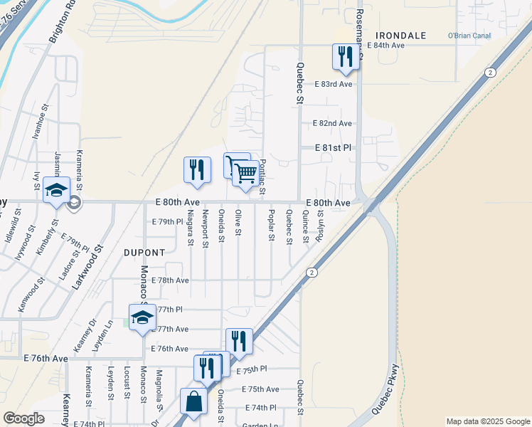 map of restaurants, bars, coffee shops, grocery stores, and more near 7991 Poplar Street in Commerce City