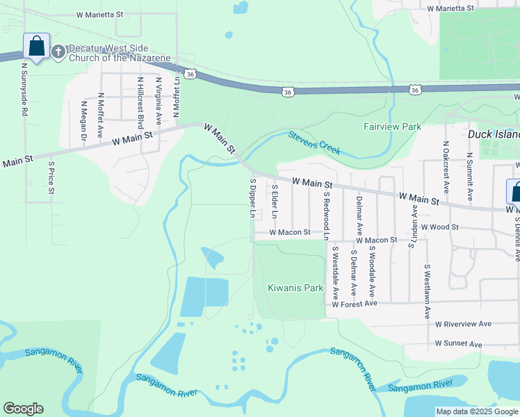 map of restaurants, bars, coffee shops, grocery stores, and more near 136 South Dipper Lane in Decatur