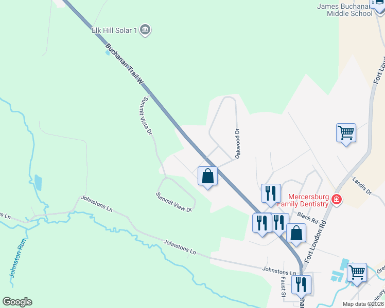 map of restaurants, bars, coffee shops, grocery stores, and more near 12402 Buchanan Trail West in Mercersburg