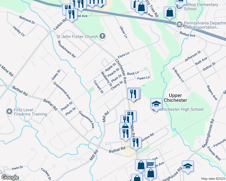 map of restaurants, bars, coffee shops, grocery stores, and more near 1503 Cherry Street in Upper Chichester