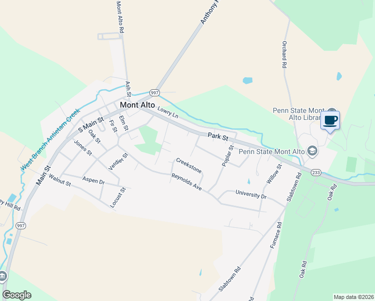 map of restaurants, bars, coffee shops, grocery stores, and more near 106 Maple Street in Mont Alto