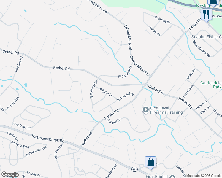 map of restaurants, bars, coffee shops, grocery stores, and more near 4501 Bethel Road in Boothwyn