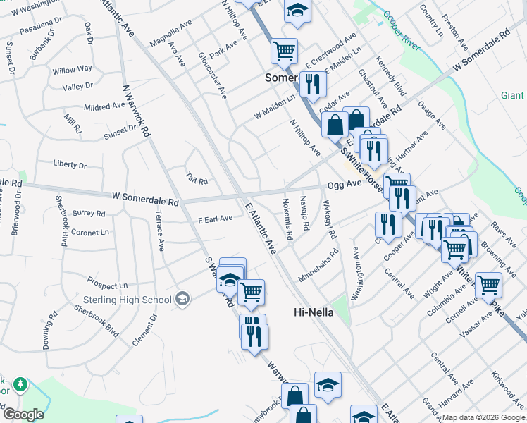 map of restaurants, bars, coffee shops, grocery stores, and more near 31 Minnetonka Road in Somerdale