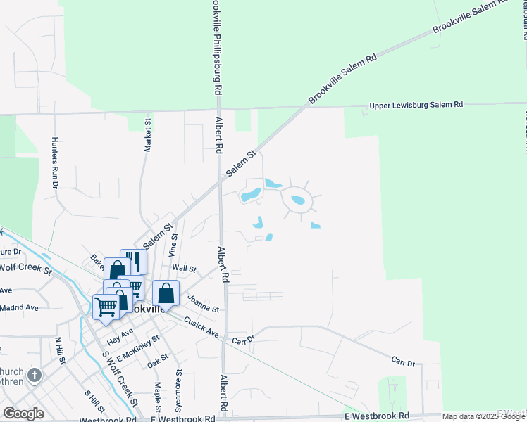 map of restaurants, bars, coffee shops, grocery stores, and more near 1 Country Lane in Brookville