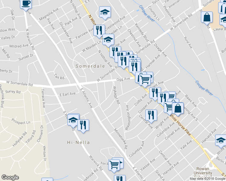 map of restaurants, bars, coffee shops, grocery stores, and more near 16 Hiawatha Road in Somerdale