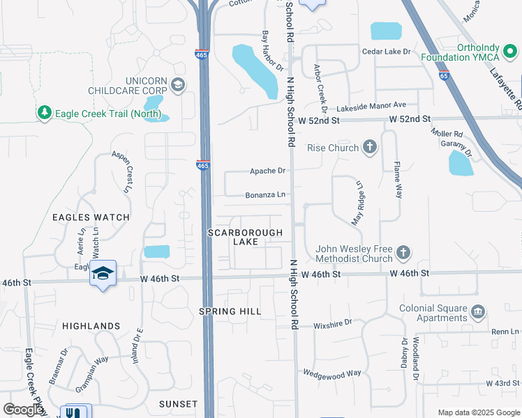 map of restaurants, bars, coffee shops, grocery stores, and more near 6403 Breezeway Court in Indianapolis