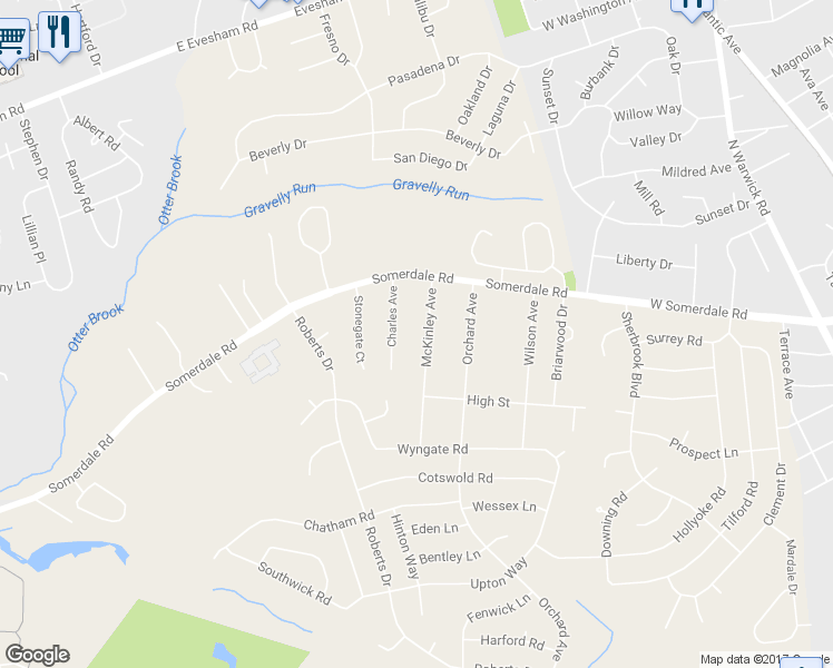 map of restaurants, bars, coffee shops, grocery stores, and more near 18 McKinley Avenue in Camden County
