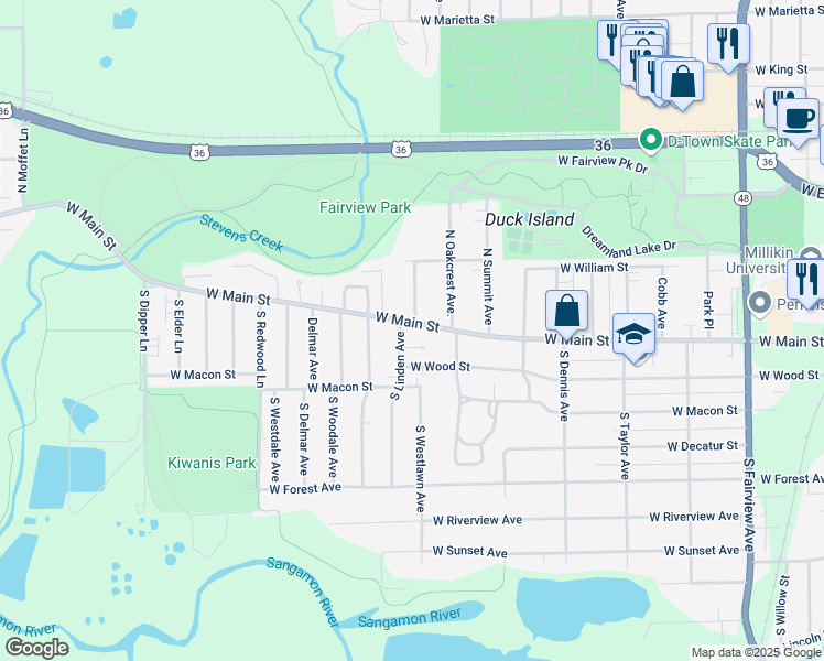 map of restaurants, bars, coffee shops, grocery stores, and more near 2015 West Main Street in Decatur