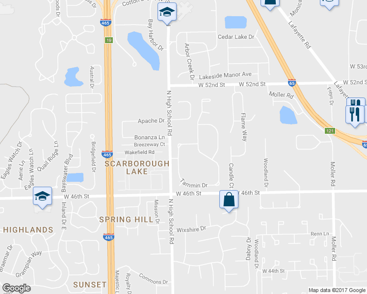 map of restaurants, bars, coffee shops, grocery stores, and more near 6237 Allport Drive in Indianapolis