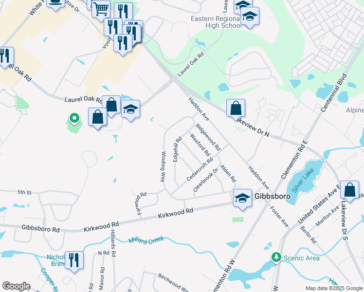 map of restaurants, bars, coffee shops, grocery stores, and more near 15 Chatham Road in Gibbsboro