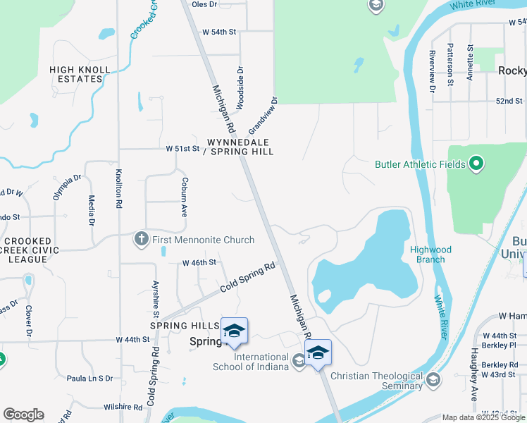 map of restaurants, bars, coffee shops, grocery stores, and more near 4701 North Michigan Road in Indianapolis