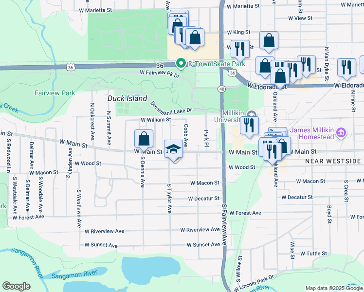 map of restaurants, bars, coffee shops, grocery stores, and more near 124 North Taylor Avenue in Decatur