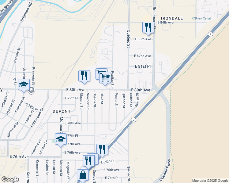 map of restaurants, bars, coffee shops, grocery stores, and more near 7991 Poplar Street in Commerce City