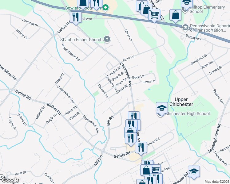 map of restaurants, bars, coffee shops, grocery stores, and more near 1506 Cherry Street in Boothwyn