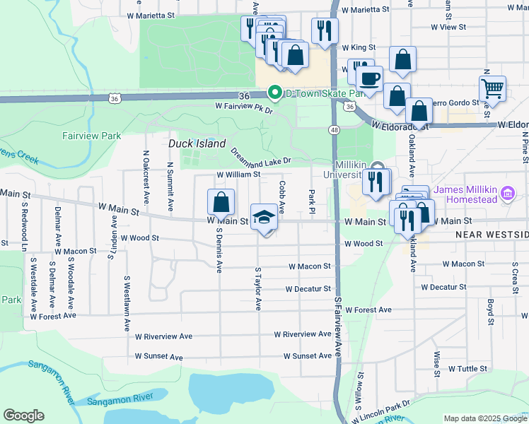 map of restaurants, bars, coffee shops, grocery stores, and more near 124 North Taylor Avenue in Decatur