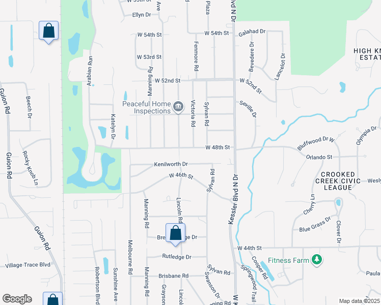 map of restaurants, bars, coffee shops, grocery stores, and more near 3255 West 48th Street in Indianapolis