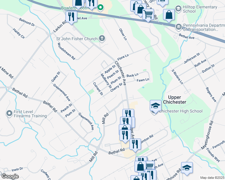 map of restaurants, bars, coffee shops, grocery stores, and more near 1503 Cherry Street in Upper Chichester