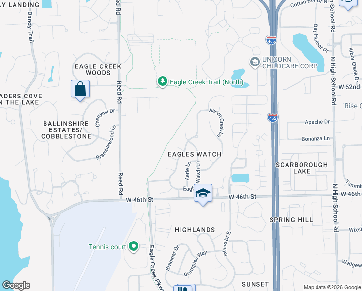map of restaurants, bars, coffee shops, grocery stores, and more near 7016 Ringtail Ct in Indianapolis