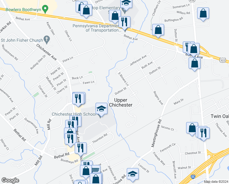 map of restaurants, bars, coffee shops, grocery stores, and more near 712 Dutton Street in Aston