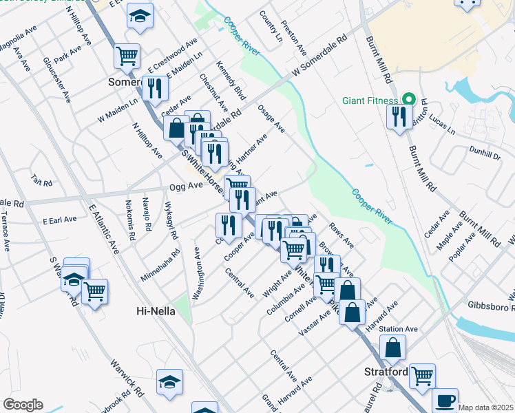 map of restaurants, bars, coffee shops, grocery stores, and more near 9 Grant Avenue in Somerdale