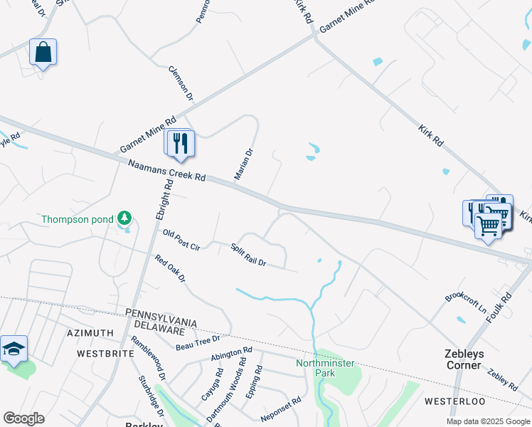 map of restaurants, bars, coffee shops, grocery stores, and more near 1191 Naamans Creek Road in Garnet Valley