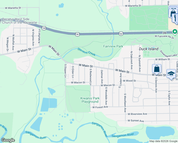 map of restaurants, bars, coffee shops, grocery stores, and more near 175 South Redwood Lane in Decatur