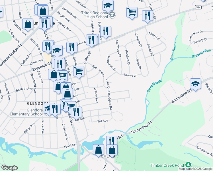 map of restaurants, bars, coffee shops, grocery stores, and more near 900 San Jose Drive in Camden County