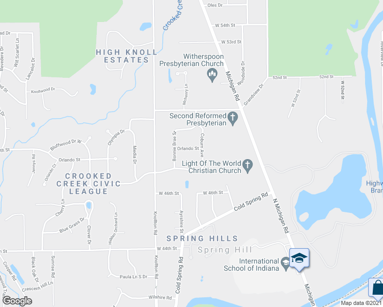 map of restaurants, bars, coffee shops, grocery stores, and more near 1865 Orlando Street in Indianapolis