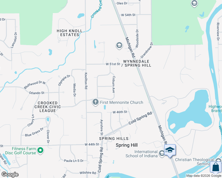 map of restaurants, bars, coffee shops, grocery stores, and more near 1865 Orlando Street in Indianapolis