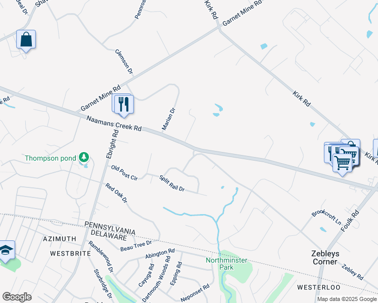 map of restaurants, bars, coffee shops, grocery stores, and more near 1191 Naamans Creek Road in Garnet Valley