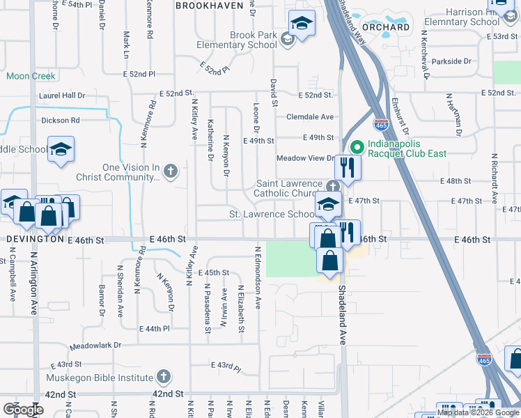 map of restaurants, bars, coffee shops, grocery stores, and more near 4645 Karen Drive in Lawrence