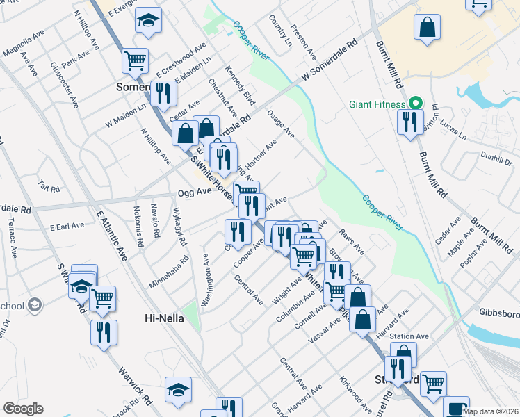 map of restaurants, bars, coffee shops, grocery stores, and more near 14 Grant Avenue in Somerdale