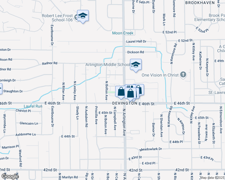 map of restaurants, bars, coffee shops, grocery stores, and more near 5915 Staughton Drive in Indianapolis