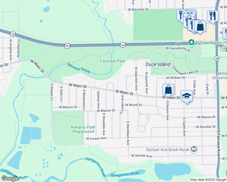 map of restaurants, bars, coffee shops, grocery stores, and more near 100 South Glencoe Avenue in Decatur