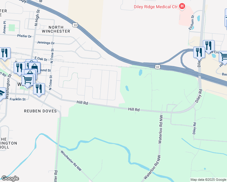 map of restaurants, bars, coffee shops, grocery stores, and more near 7202 Duke Drive in Canal Winchester