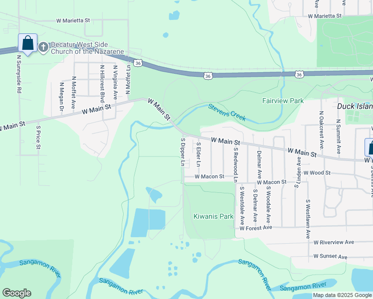 map of restaurants, bars, coffee shops, grocery stores, and more near 136 South Dipper Lane in Decatur